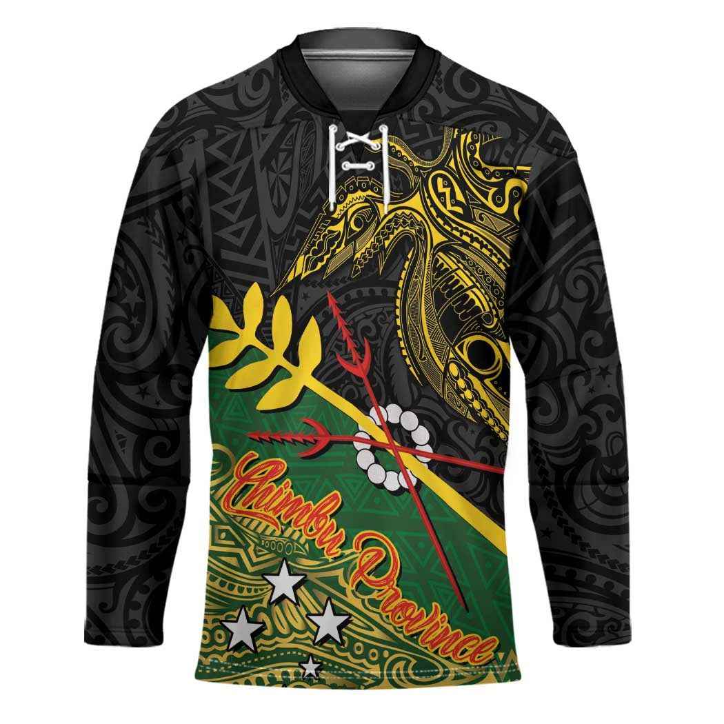 Personalized Chimpu Province Papua New Guinea Hockey Jersey Bird-of-paradise Art Tattoo and Melanesian Motifs LT03 Unisex Black - Polynesian Pride
