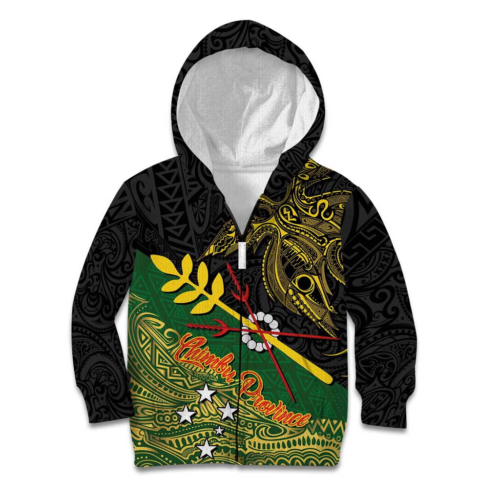 Personalized Chimpu Province Papua New Guinea Kid Hoodie Bird-of-paradise Art Tattoo and Melanesian Motifs LT03 Zip Hoodie Black - Polynesian Pride