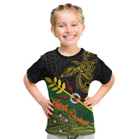 Personalized Chimpu Province Papua New Guinea Kid T Shirt Bird-of-paradise Art Tattoo and Melanesian Motifs LT03 Black - Polynesian Pride