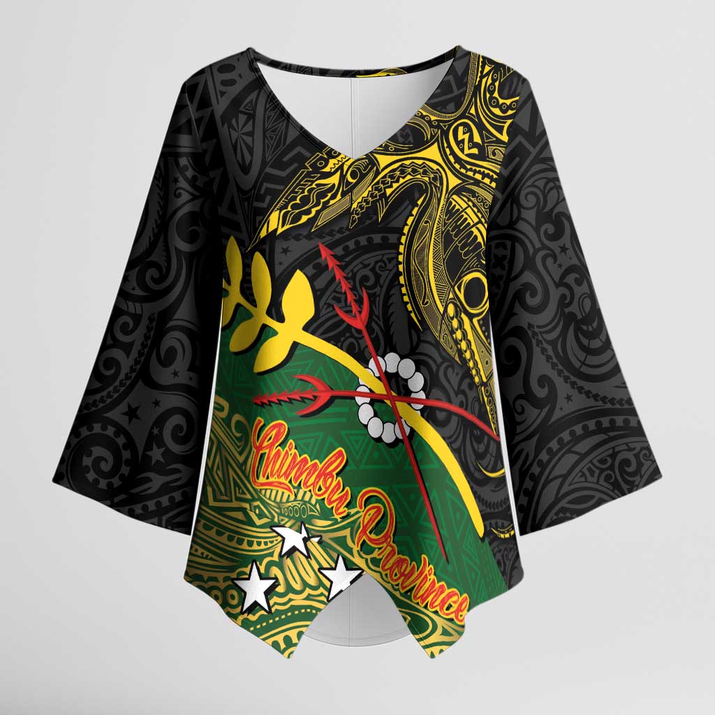 Personalized Chimpu Province Papua New Guinea Kimono Sleeve Blouse Bird-of-paradise Art Tattoo and Melanesian Motifs LT03 Female Black - Polynesian Pride