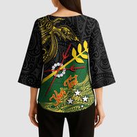 Personalized Chimpu Province Papua New Guinea Kimono Sleeve Blouse Bird-of-paradise Art Tattoo and Melanesian Motifs LT03 - Polynesian Pride