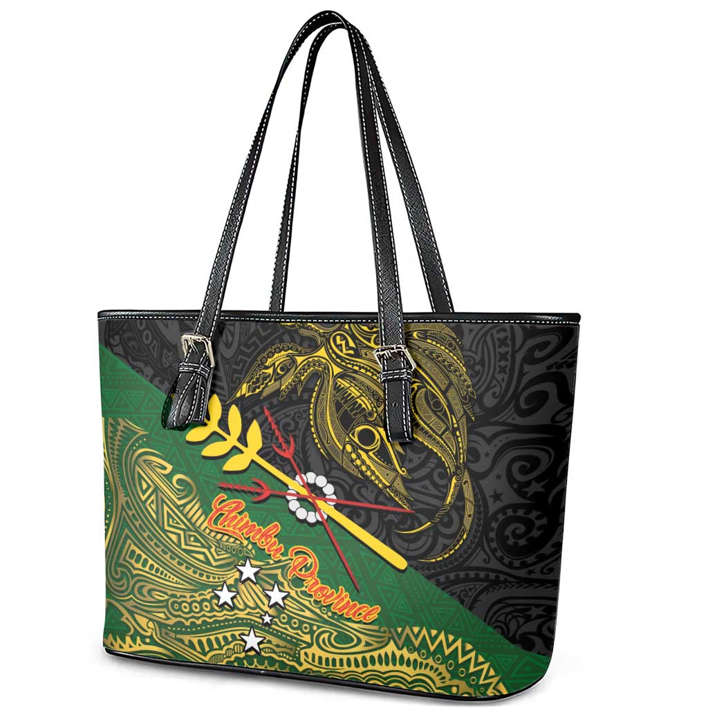 Chimpu Province Papua New Guinea Leather Tote Bag Bird-of-paradise Art Tattoo and Melanesian Motifs - Polynesian Pride