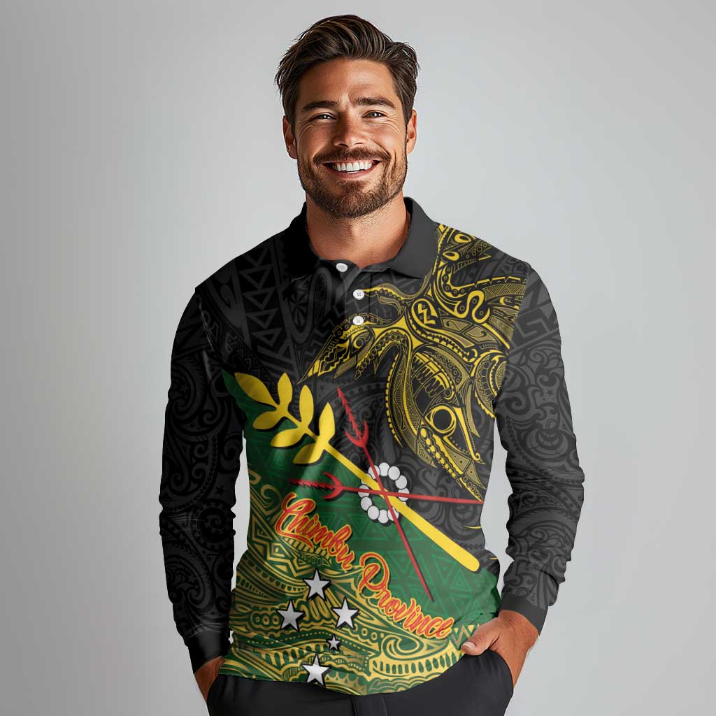 Personalized Chimpu Province Papua New Guinea Long Sleeve Polo Shirt Bird-of-paradise Art Tattoo and Melanesian Motifs LT03 - Polynesian Pride