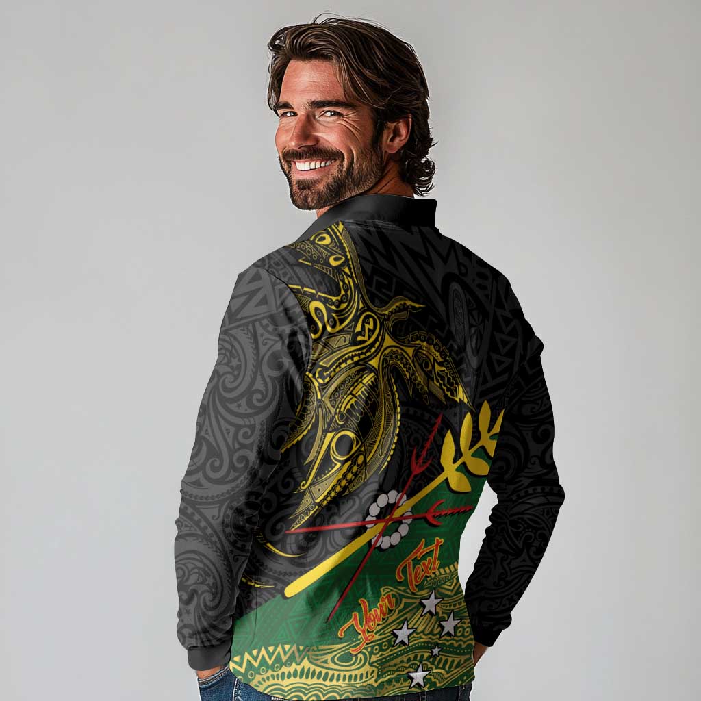 Personalized Chimpu Province Papua New Guinea Long Sleeve Polo Shirt Bird-of-paradise Art Tattoo and Melanesian Motifs LT03 - Polynesian Pride