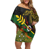 Personalized Chimpu Province Papua New Guinea Off Shoulder Short Dress Bird-of-paradise Art Tattoo and Melanesian Motifs LT03 Women Black - Polynesian Pride