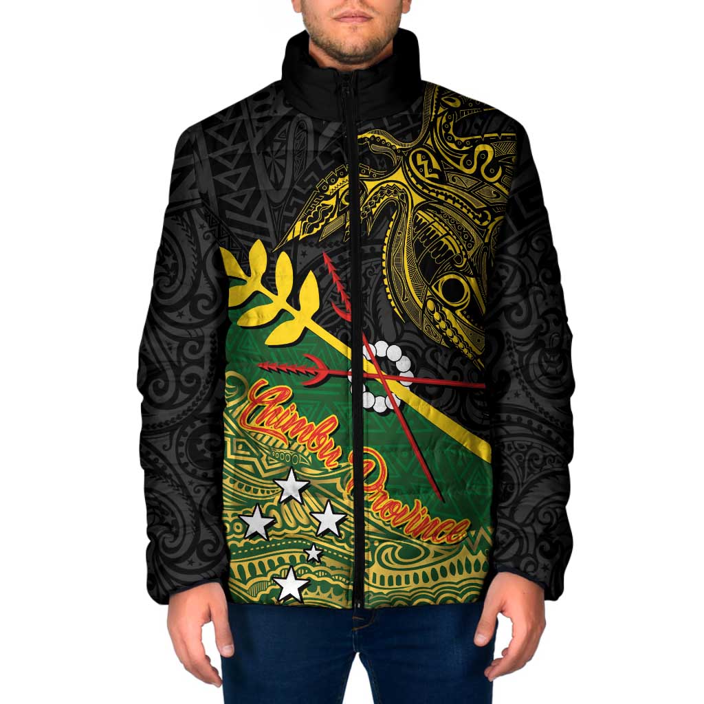 Personalized Chimpu Province Papua New Guinea Padded Jacket Bird-of-paradise Art Tattoo and Melanesian Motifs LT03 Men Black - Polynesian Pride