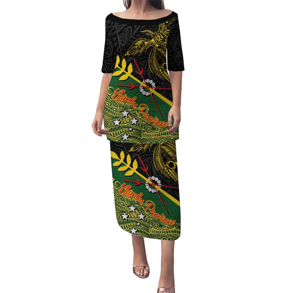 Personalized Chimpu Province Papua New Guinea Puletasi Bird-of-paradise Art Tattoo and Melanesian Motifs LT03 Long Dress Black - Polynesian Pride