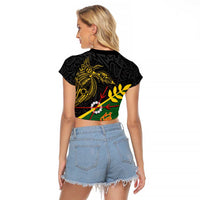 Personalized Chimpu Province Papua New Guinea Raglan Cropped T Shirt Bird-of-paradise Art Tattoo and Melanesian Motifs LT03 - Polynesian Pride