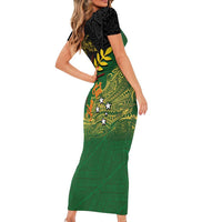 Personalized Chimpu Province Papua New Guinea Short Sleeve Bodycon Dress Bird-of-paradise Art Tattoo and Melanesian Motifs LT03 - Polynesian Pride