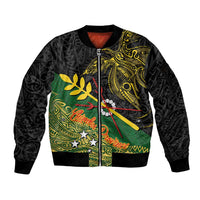 Personalized Chimpu Province Papua New Guinea Sleeve Zip Bomber Jacket Bird-of-paradise Art Tattoo and Melanesian Motifs LT03 Unisex Black - Polynesian Pride