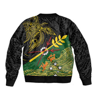 Personalized Chimpu Province Papua New Guinea Sleeve Zip Bomber Jacket Bird-of-paradise Art Tattoo and Melanesian Motifs LT03 - Polynesian Pride