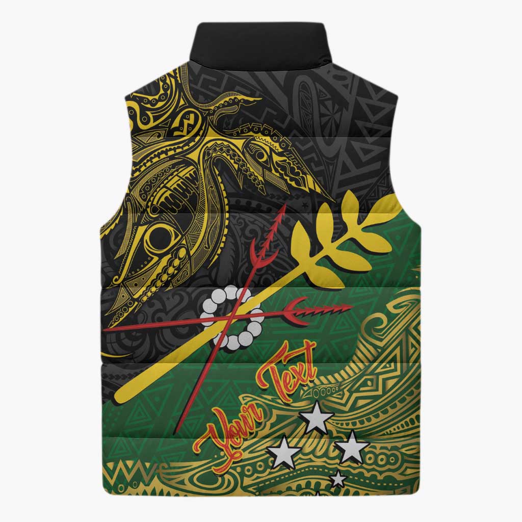 Personalized Chimpu Province Papua New Guinea Sleeveless Puffer Jacket Bird-of-paradise Art Tattoo and Melanesian Motifs LT03 - Polynesian Pride