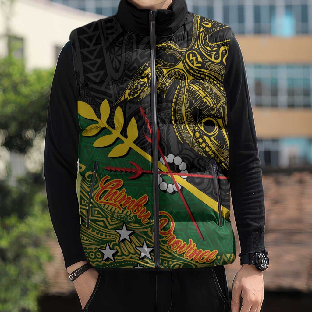 Personalized Chimpu Province Papua New Guinea Sleeveless Puffer Jacket Bird-of-paradise Art Tattoo and Melanesian Motifs LT03 - Polynesian Pride