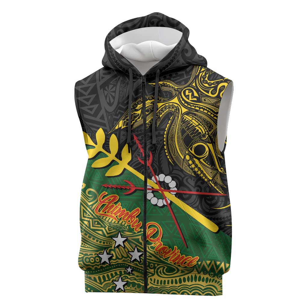 Personalized Chimpu Province Papua New Guinea Sleeveless Zip Hoodie Bird-of-paradise Art Tattoo and Melanesian Motifs LT03 Black - Polynesian Pride