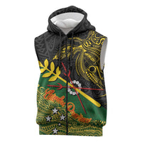 Personalized Chimpu Province Papua New Guinea Sleeveless Zip Hoodie Bird-of-paradise Art Tattoo and Melanesian Motifs LT03 Black - Polynesian Pride