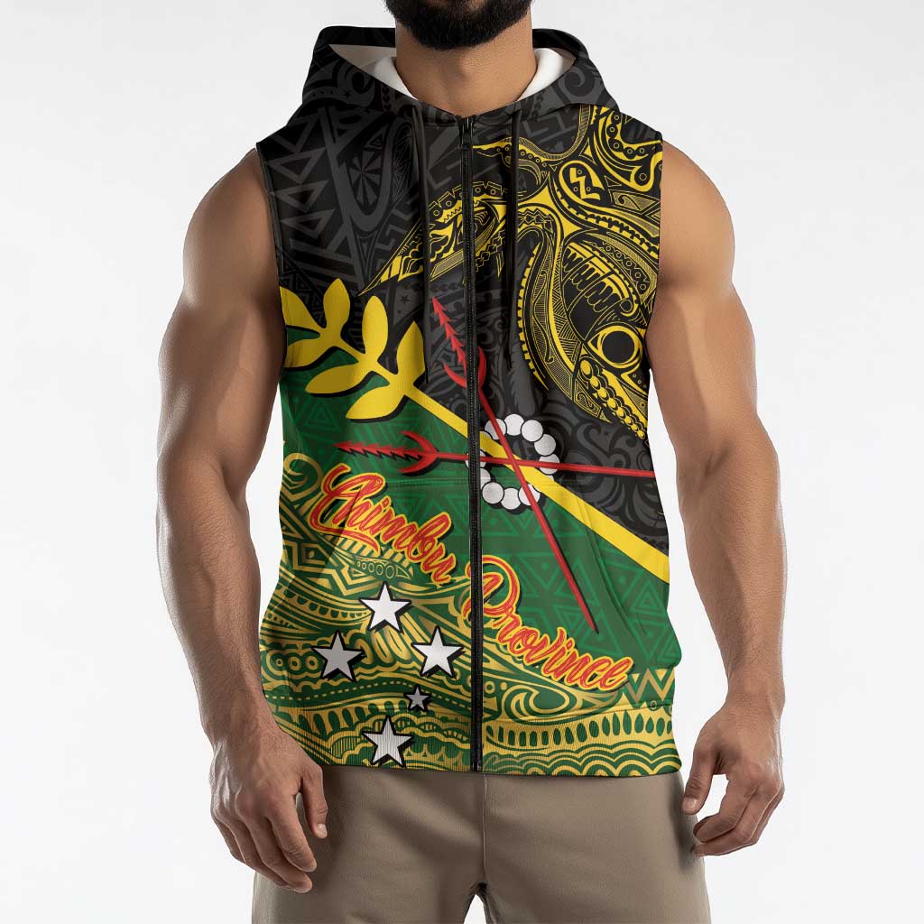 Personalized Chimpu Province Papua New Guinea Sleeveless Zip Hoodie Bird-of-paradise Art Tattoo and Melanesian Motifs LT03 - Polynesian Pride