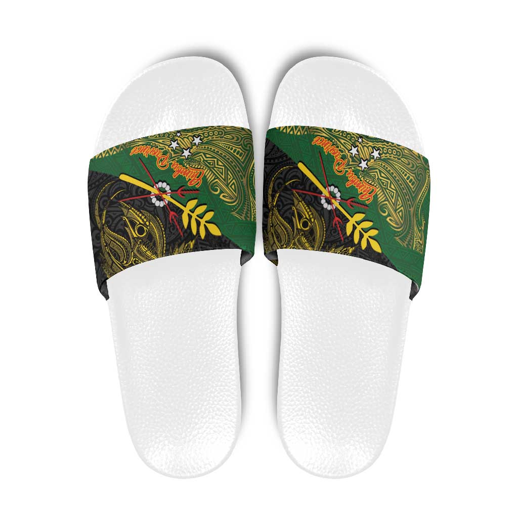 Chimpu Province Papua New Guinea Slide Sandals Bird-of-paradise Art Tattoo and Melanesian Motifs LT03 Black - Polynesian Pride
