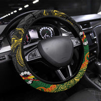 Chimpu Province Papua New Guinea Steering Wheel Cover Bird-of-paradise Art Tattoo and Melanesian Motifs LT03 Universal Fit Black - Polynesian Pride