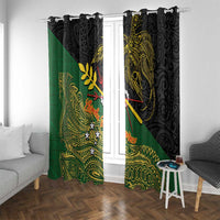 Chimpu Province Papua New Guinea Window Curtain Bird-of-paradise Art Tattoo and Melanesian Motifs LT03 With Grommets Black - Polynesian Pride