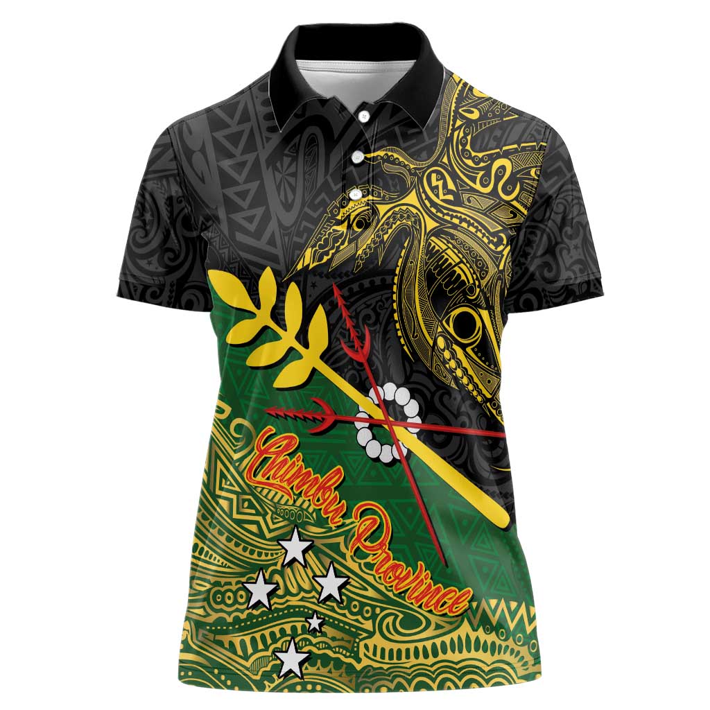 Personalized Chimpu Province Papua New Guinea Women Polo Shirt Bird-of-paradise Art Tattoo and Melanesian Motifs LT03 Female Black - Polynesian Pride