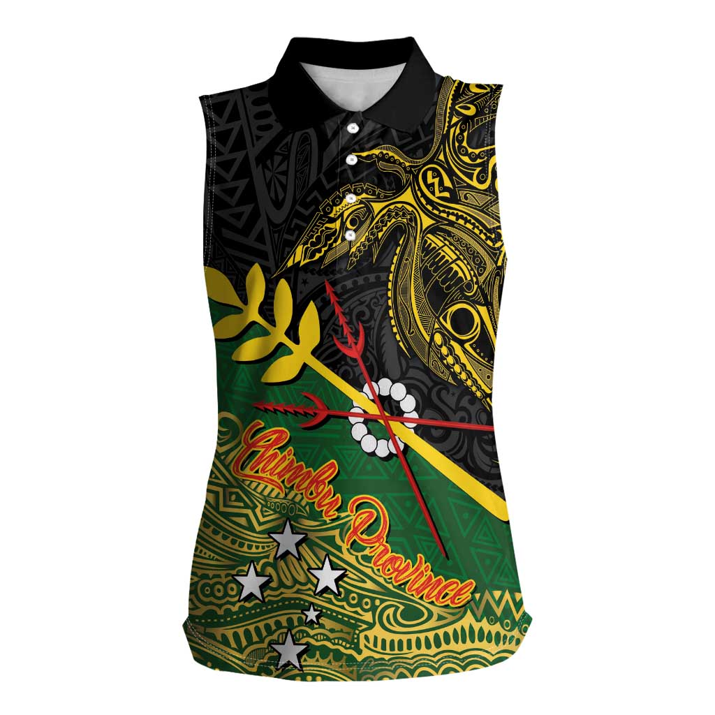 Personalized Chimpu Province Papua New Guinea Women Sleeveless Polo Shirt Bird-of-paradise Art Tattoo and Melanesian Motifs LT03 Female Black - Polynesian Pride