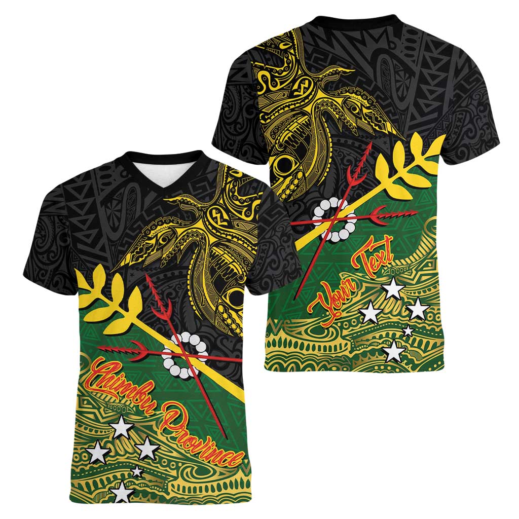 Personalized Chimpu Province Papua New Guinea Women V-Neck T-Shirt Bird-of-paradise Art Tattoo and Melanesian Motifs LT03 - Polynesian Pride