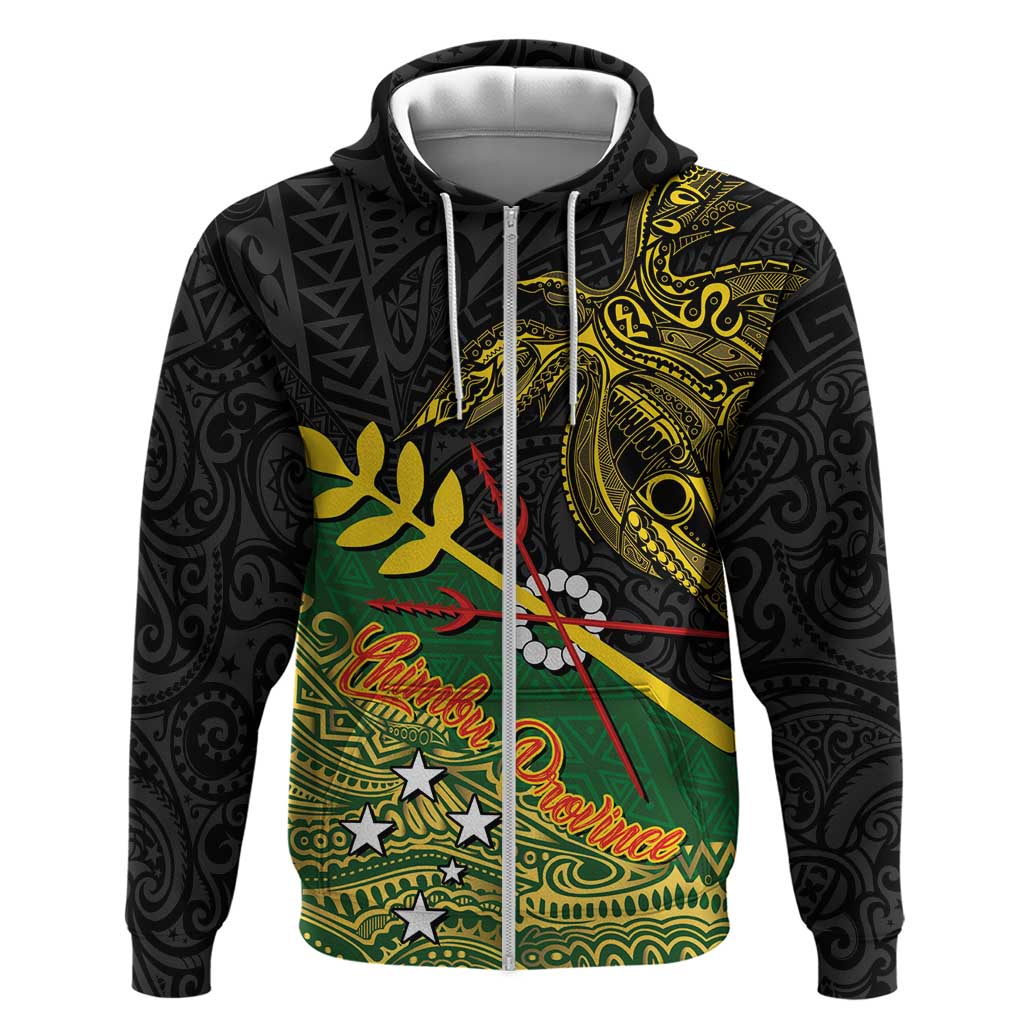 Personalized Chimpu Province Papua New Guinea Zip Hoodie Bird-of-paradise Art Tattoo and Melanesian Motifs LT03 Zip Hoodie Black - Polynesian Pride