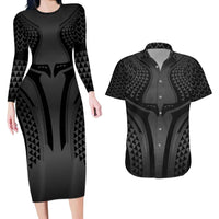 Hawaiian Kakau Art Tattoos Aquaman Style Couples Matching Long Sleeve Bodycon Dress and Hawaiian Shirt Special Edition LT03 Black - Polynesian Pride