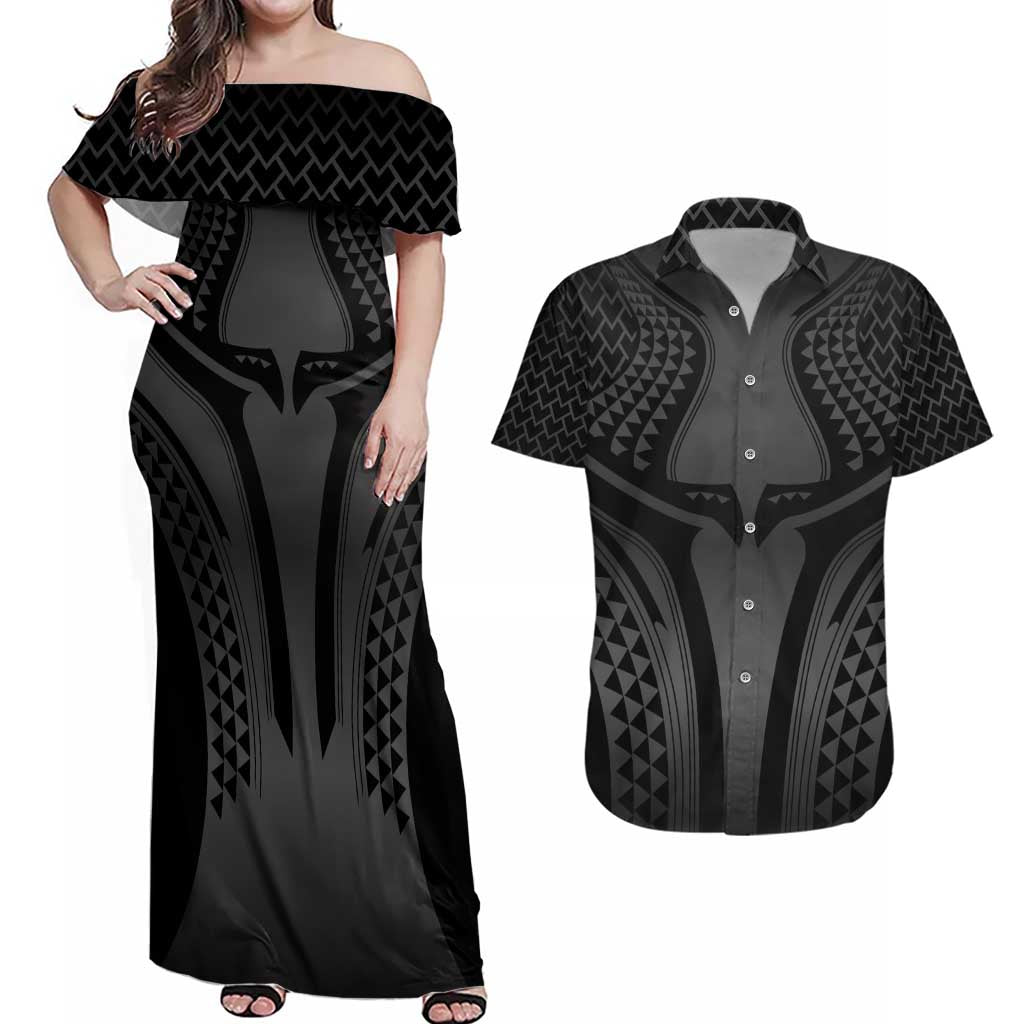Hawaiian Kakau Art Tattoos Aquaman Style Couples Matching Off Shoulder Maxi Dress and Hawaiian Shirt Special Edition - Polynesian Pride