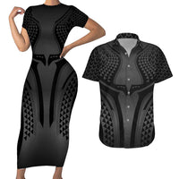 Hawaiian Kakau Art Tattoos Aquaman Style Couples Matching Short Sleeve Bodycon Dress and Hawaiian Shirt Special Edition LT03 Black - Polynesian Pride