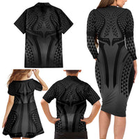 Hawaiian Kakau Art Tattoos Aquaman Style Family Matching Long Sleeve Bodycon Dress and Hawaiian Shirt Special Edition LT03 - Polynesian Pride