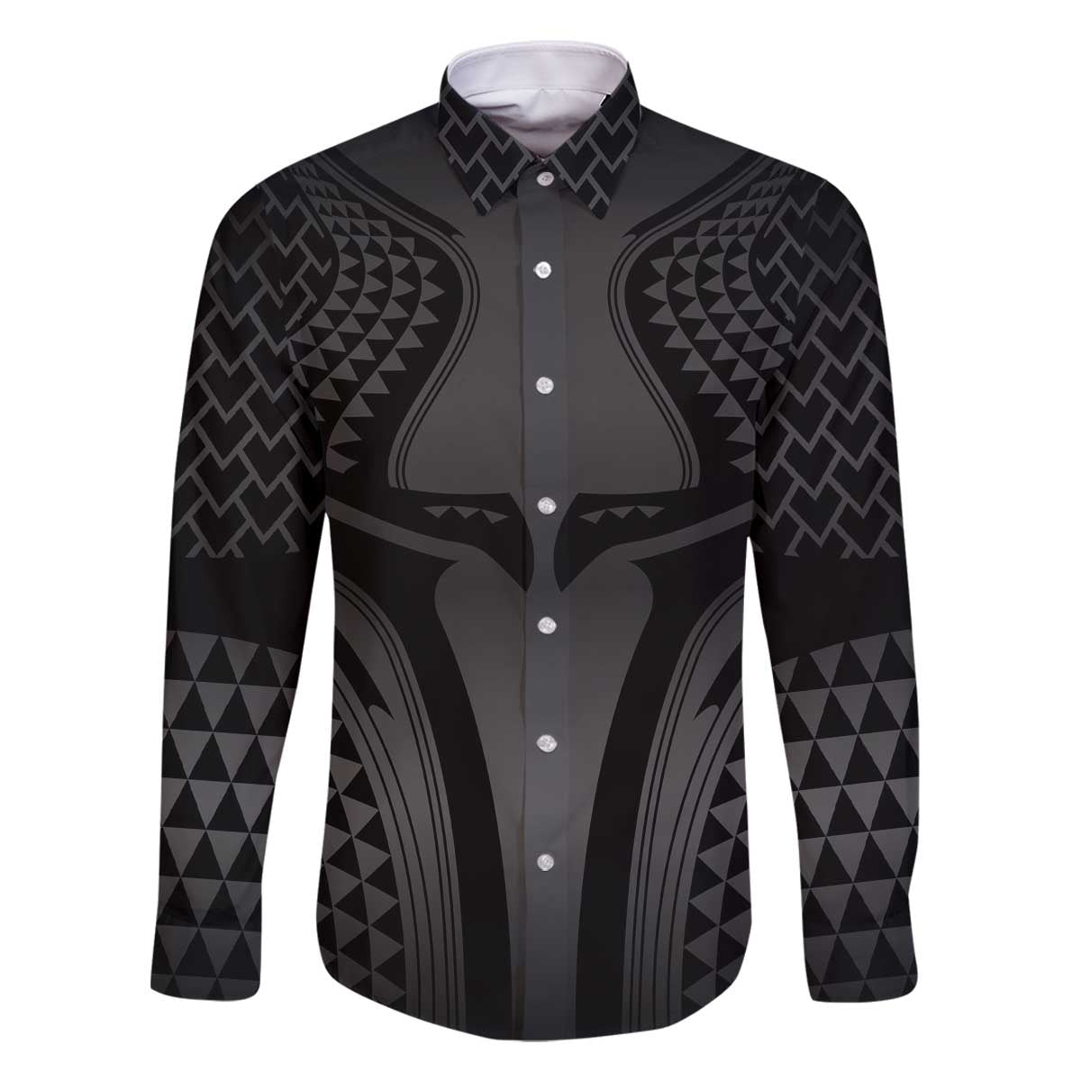 Hawaiian Kakau Art Tattoos Aquaman Style Family Matching Off The Shoulder Long Sleeve Dress and Hawaiian Shirt Special Edition LT03 Dad's Shirt - Long Sleeve Black - Polynesian Pride