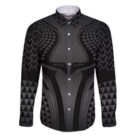 Hawaiian Kakau Art Tattoos Aquaman Style Family Matching Off The Shoulder Long Sleeve Dress and Hawaiian Shirt Special Edition LT03 Dad's Shirt - Long Sleeve Black - Polynesian Pride