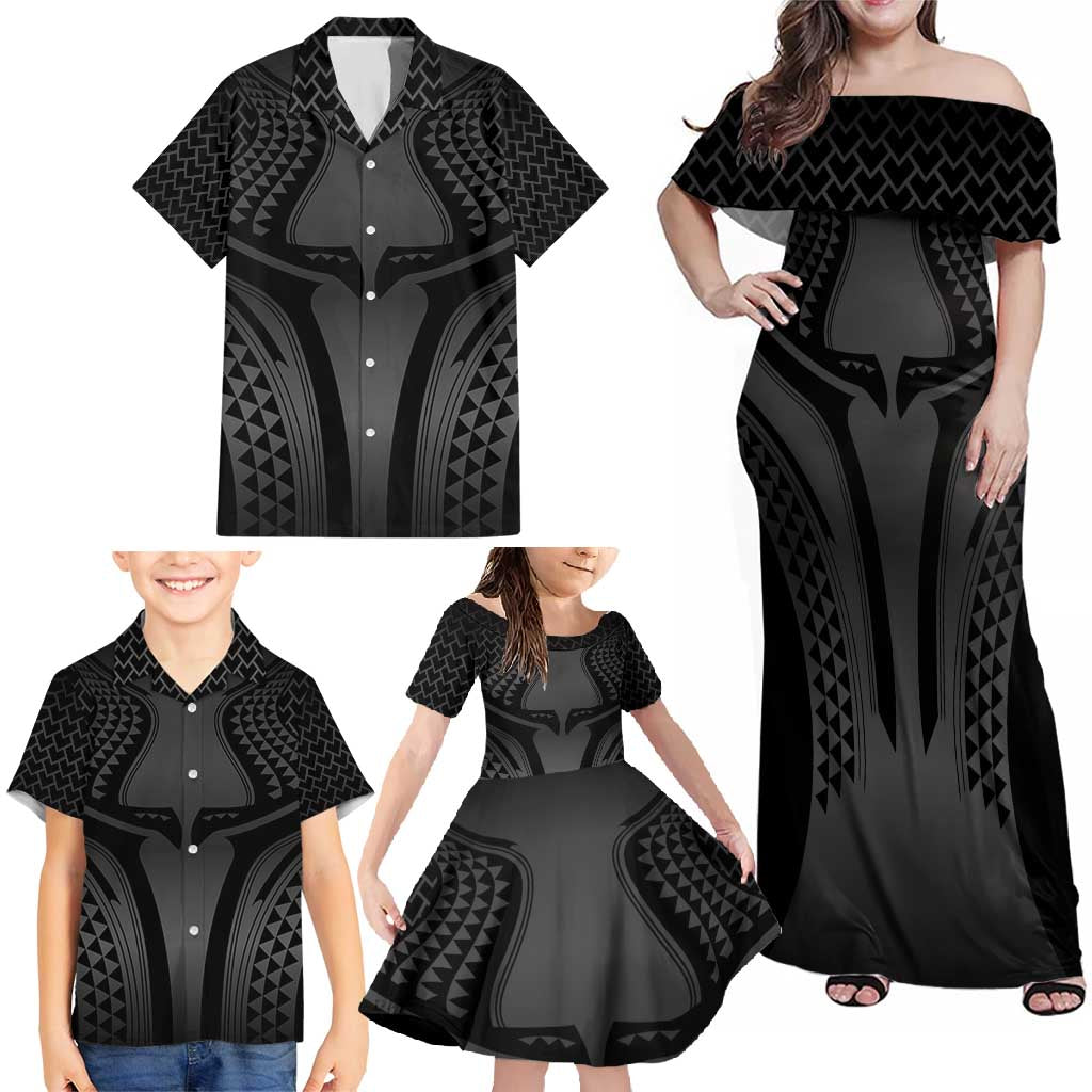 Hawaiian Kakau Art Tattoos Aquaman Style Family Matching Off Shoulder Maxi Dress and Hawaiian Shirt Special Edition LT03 - Polynesian Pride