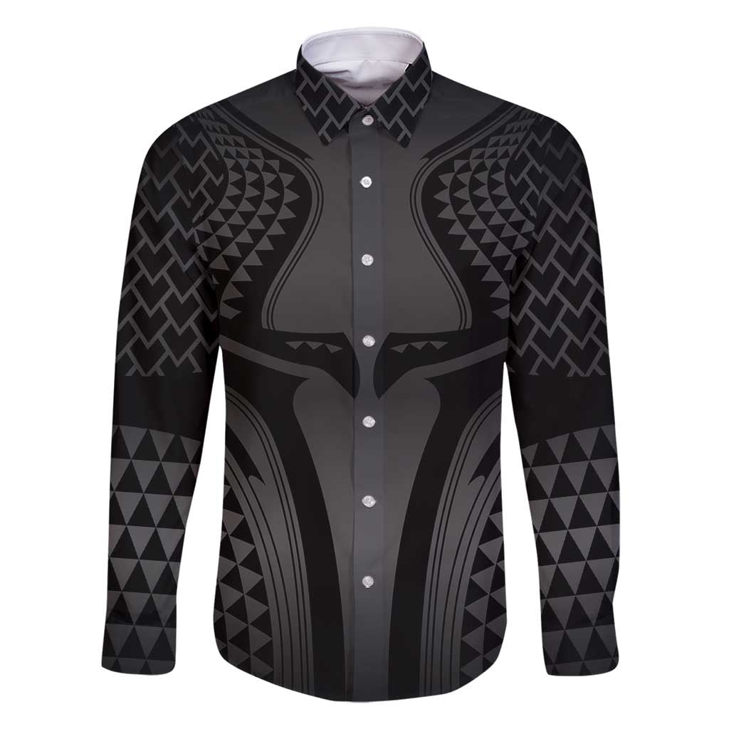 Hawaiian Kakau Art Tattoos Aquaman Style Family Matching Off Shoulder Maxi Dress and Hawaiian Shirt Special Edition LT03 Dad's Shirt - Long Sleeve Black - Polynesian Pride