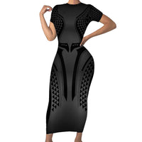 Hawaiian Kakau Art Tattoos Aquaman Style Family Matching Short Sleeve Bodycon Dress and Hawaiian Shirt Special Edition LT03 Mom's Dress Black - Polynesian Pride