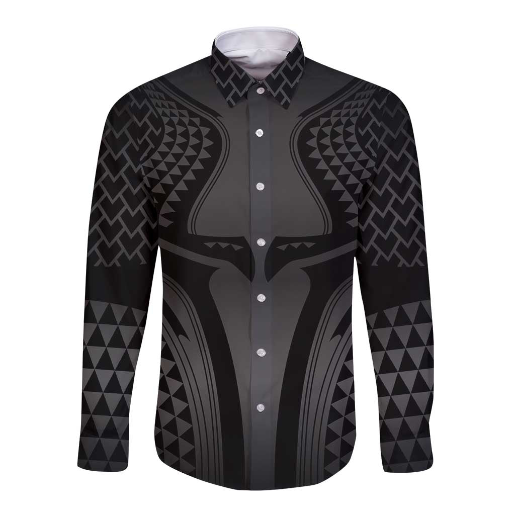 Hawaiian Kakau Art Tattoos Aquaman Style Long Sleeve Button Shirt Special Edition LT03 Unisex Black - Polynesian Pride