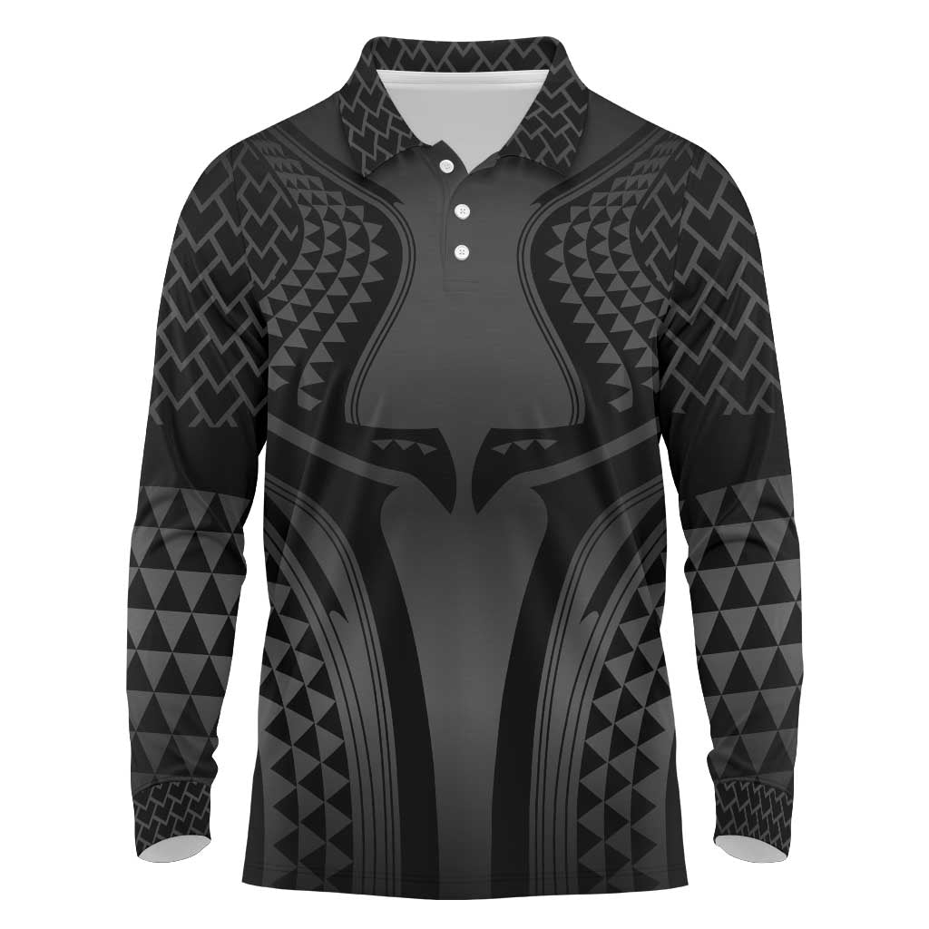 Hawaiian Kakau Art Tattoos Aquaman Style Long Sleeve Polo Shirt Special Edition LT03 Black - Polynesian Pride