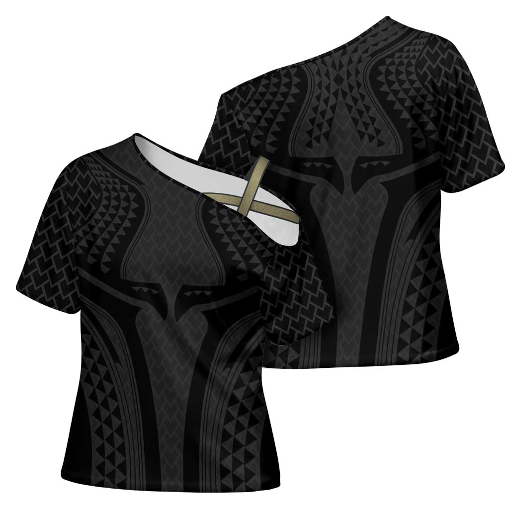 Hawaiian Kakau Art Tattoos Aquaman Style Cross Shoulder Shirt Black Version - Polynesian Pride