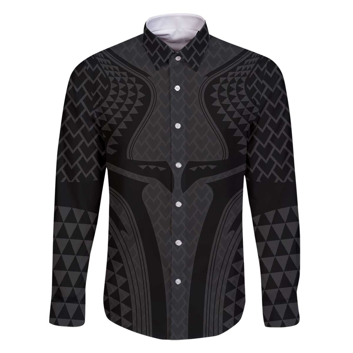 Hawaiian Kakau Art Tattoos Aquaman Style Family Matching Off The Shoulder Long Sleeve Dress and Hawaiian Shirt Black Version LT03 Dad's Shirt - Long Sleeve Black - Polynesian Pride