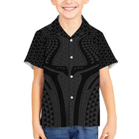 Hawaiian Kakau Art Tattoos Aquaman Style Family Matching Off Shoulder Maxi Dress and Hawaiian Shirt Black Version LT03 Son's Shirt Black - Polynesian Pride