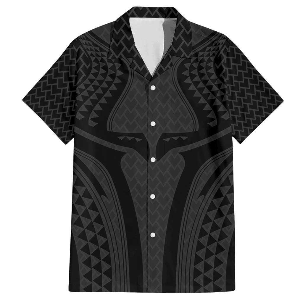 Hawaiian Kakau Art Tattoos Aquaman Style Family Matching Off Shoulder Short Dress and Hawaiian Shirt Black Version LT03 Dad's Shirt - Short Sleeve Black - Polynesian Pride