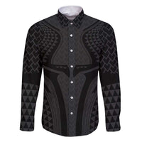 Hawaiian Kakau Art Tattoos Aquaman Style Family Matching Short Sleeve Bodycon Dress and Hawaiian Shirt Black Version LT03 Dad's Shirt - Long Sleeve Black - Polynesian Pride