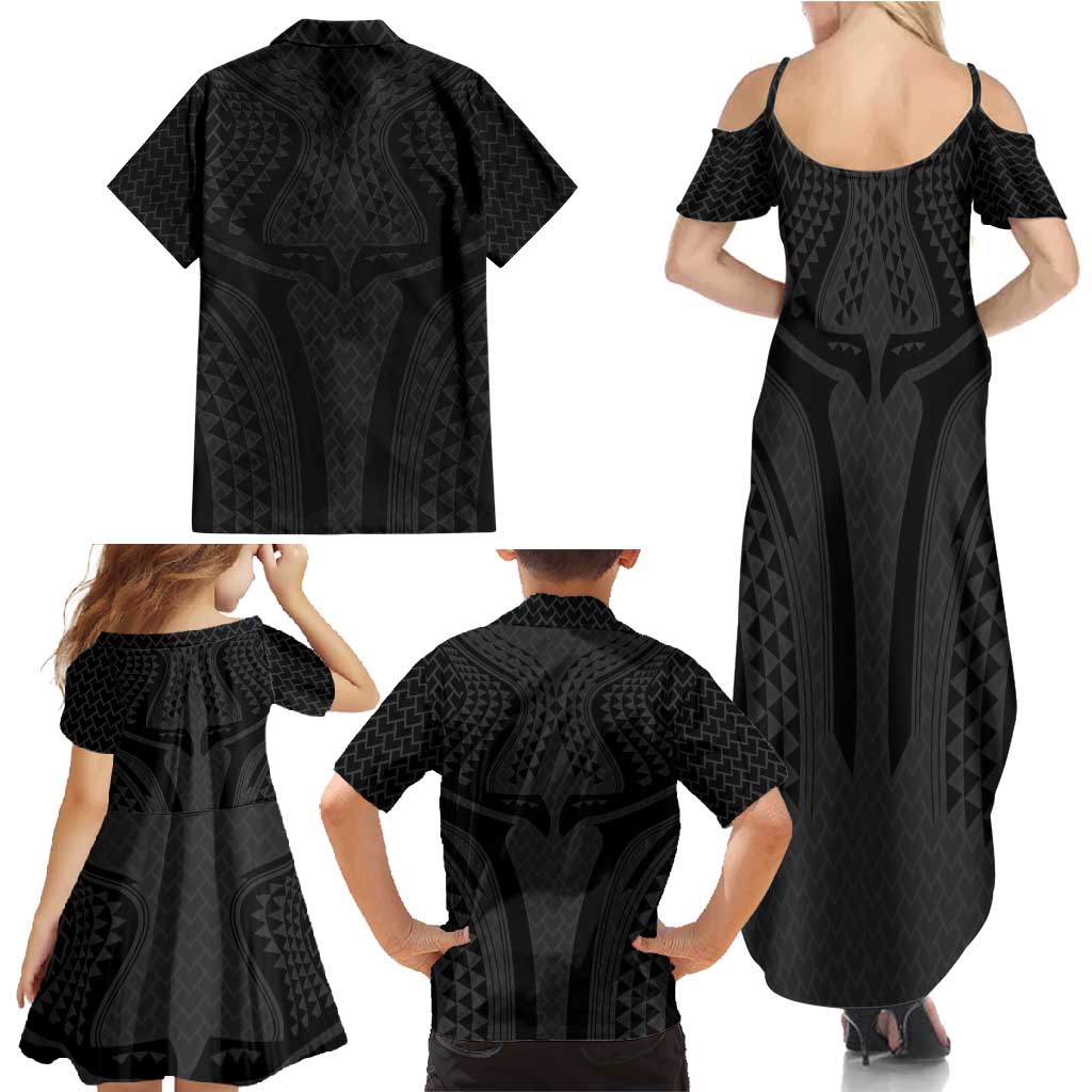 Hawaiian Kakau Art Tattoos Aquaman Style Family Matching Summer Maxi Dress and Hawaiian Shirt Black Version LT03 - Polynesian Pride