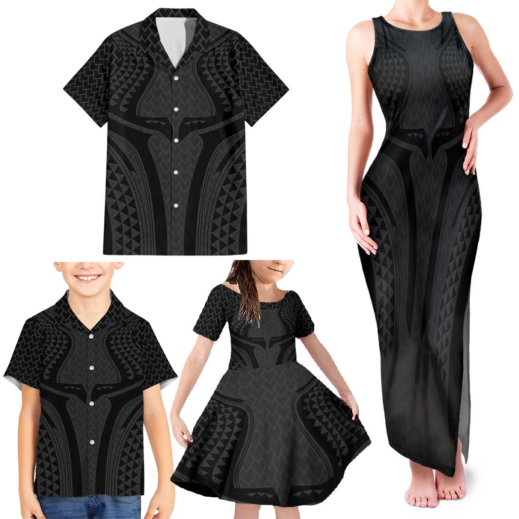 Hawaiian Kakau Art Tattoos Aquaman Style Family Matching Tank Maxi Dress and Hawaiian Shirt Black Version - Polynesian Pride