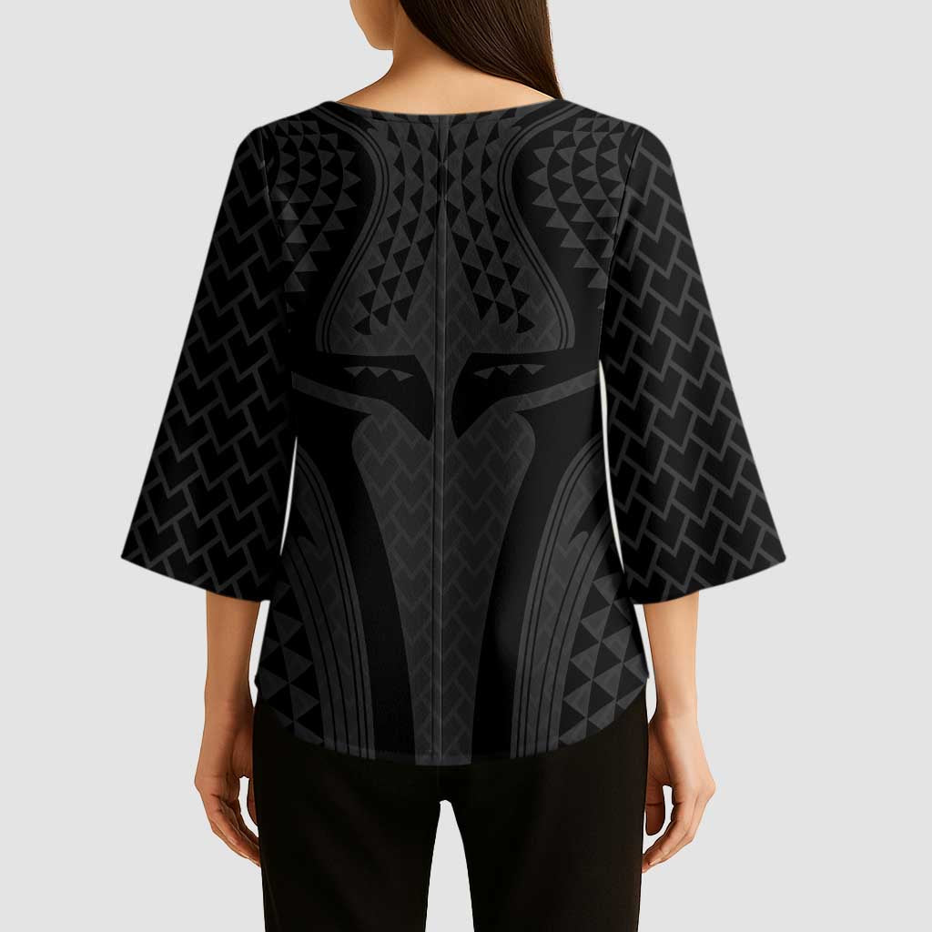 Hawaiian Kakau Art Tattoos Aquaman Style Kimono Sleeve Blouse Black Version - Polynesian Pride