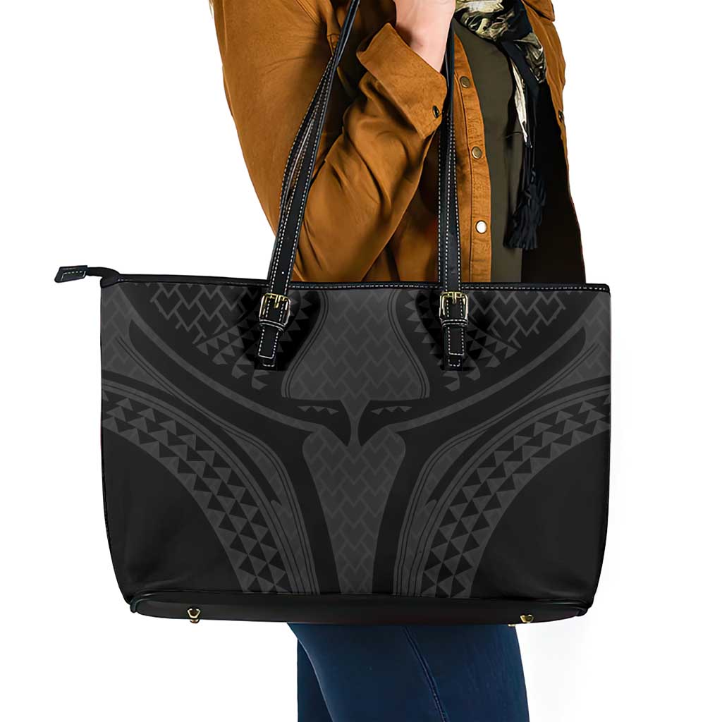 Hawaiian Kakau Art Tattoos Aquaman Style Leather Tote Bag Black Version - Polynesian Pride
