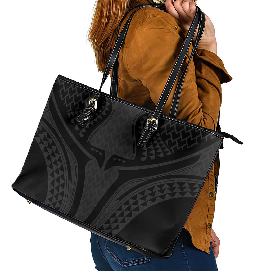 Hawaiian Kakau Art Tattoos Aquaman Style Leather Tote Bag Black Version - Polynesian Pride