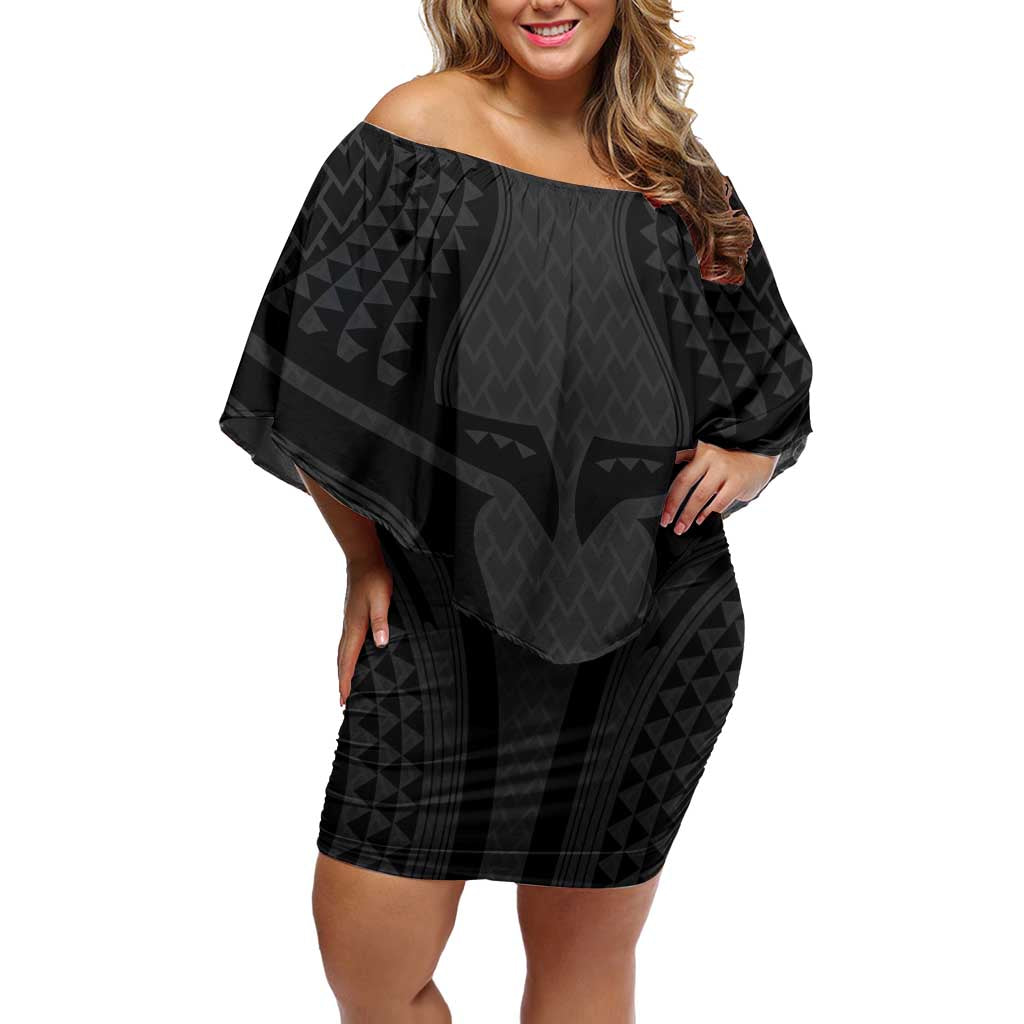 Hawaiian Kakau Art Tattoos Aquaman Style Off Shoulder Short Dress Black Version - Polynesian Pride