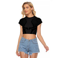 Hawaiian Kakau Art Tattoos Aquaman Style Raglan Cropped T Shirt Black Version - Polynesian Pride